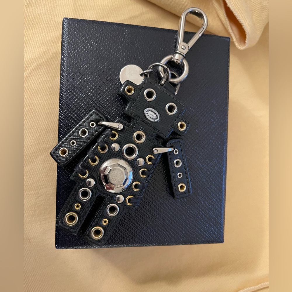 Prada Bag Charm Robot Key Ring Accessory Saffiano Leather